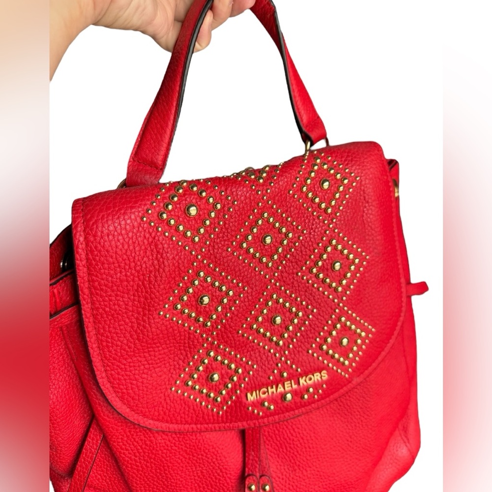 NWT Michael Kors Red Backpack with Gold Hardware - Picture 3 of 16